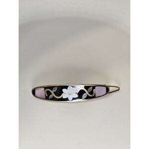 Vintage Hair Barret Clip Abalone And Brass Boho